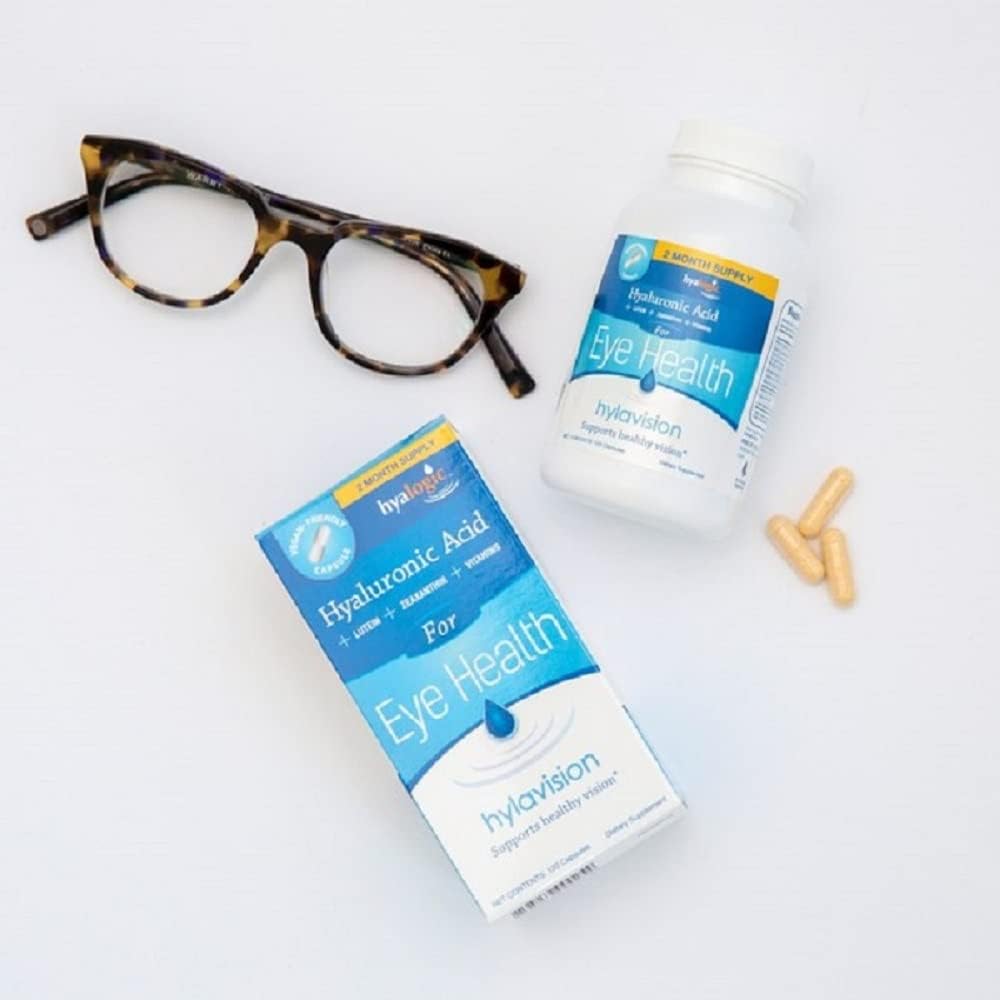 Hyalogic HylaVision Eye Health Supplement with Hyaluronic Acid, Lutein, Zeaxanthin, Vitamins A, C, E, Zinc - 120 Capsules to Soothe Tired Eyes