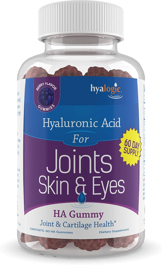 Hyalogic Mixed Berry Flavor HA Gummies - Gluten-Free Adult Vitamins - Joint, Skin, & Eye Supplement (60 Count)