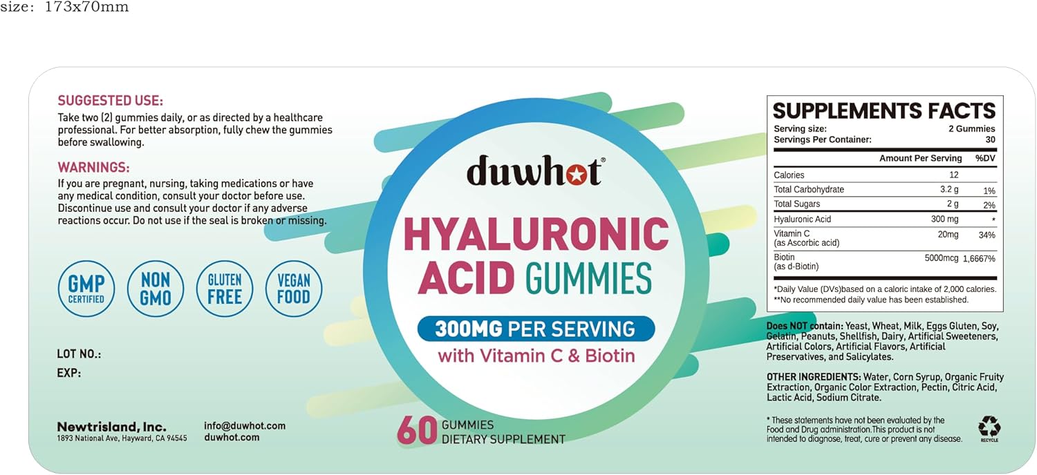 Hyaluronic Acid Gummies with Vitamin C & Biotin - 120 Chews, 5000mcg - Hyaluronic Acid Supplements