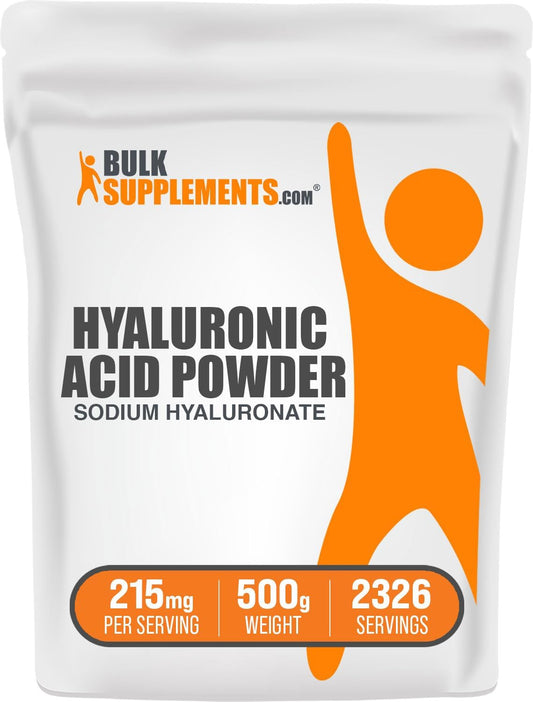 Hyaluronic Acid Powder 215mg - Food Grade Gluten Free Supplement - 500g (1.1 lbs) Pack of 1 - BulkSupplements.com