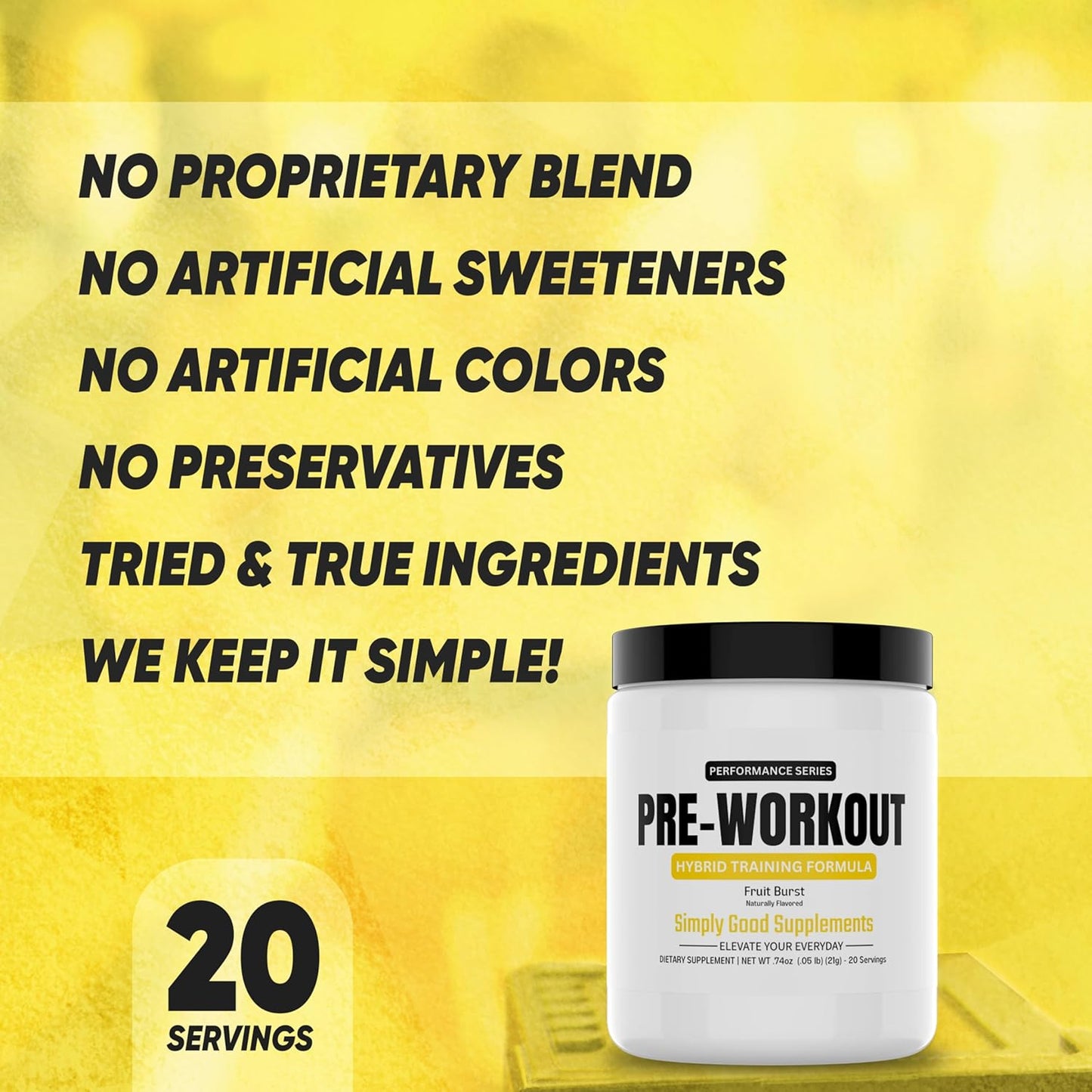 Hybrid Pre Workout Powder Supplement with 250mg Caffeine and Alpha GPC for Energy, Focus, and Endurance - 20 Servings for Men & Women