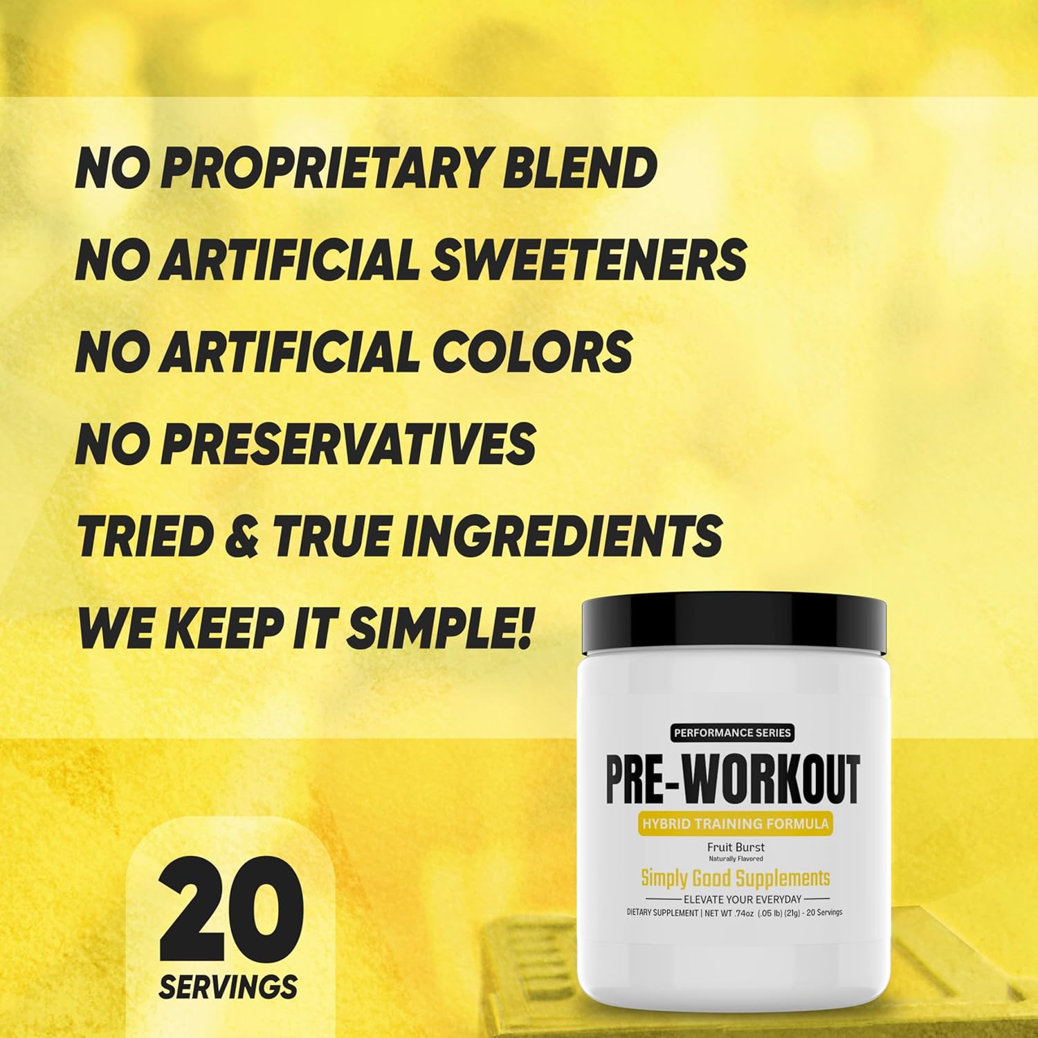 Hybrid Pre Workout Powder Supplement with 250mg Caffeine and Alpha GPC for Energy, Focus, and Endurance - 20 Servings for Men & Women