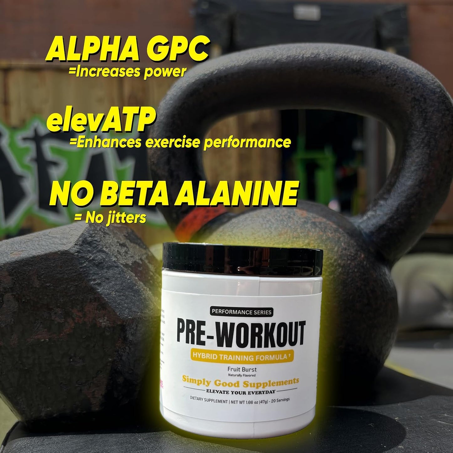 Hybrid Pre Workout Powder Supplement with 250mg Caffeine and Alpha GPC for Energy, Focus, and Endurance - 20 Servings for Men & Women