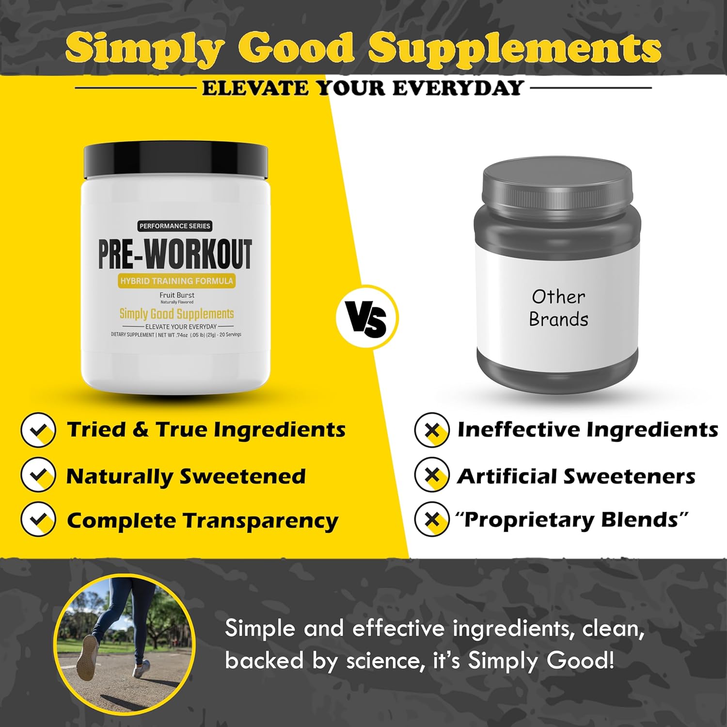 Hybrid Pre Workout Powder Supplement with 250mg Caffeine and Alpha GPC for Energy, Focus, and Endurance - 20 Servings for Men & Women