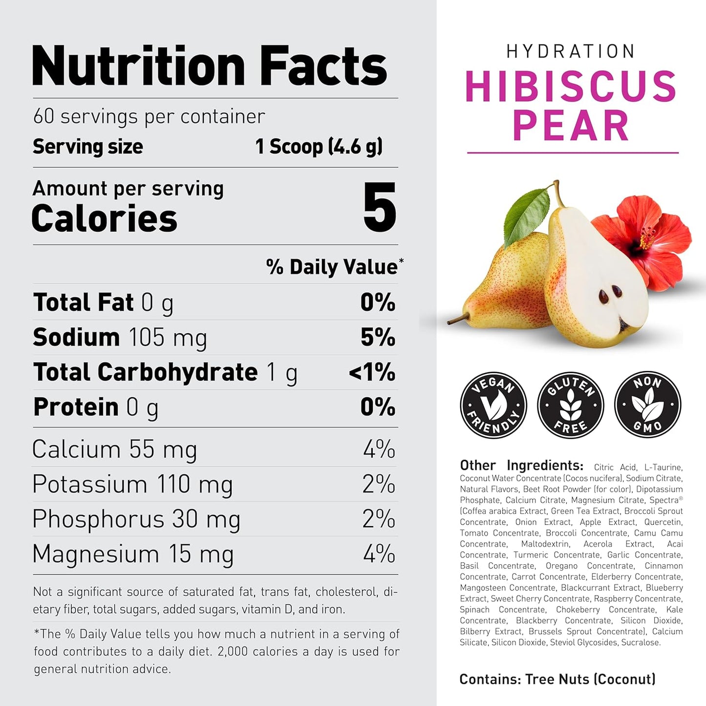 Hydracharge Hibiscus Pear Electrolyte Hydration Powder - Sports Drink for Men and Women - Pre, Post, Intra Workout Supplement - 60 Servings