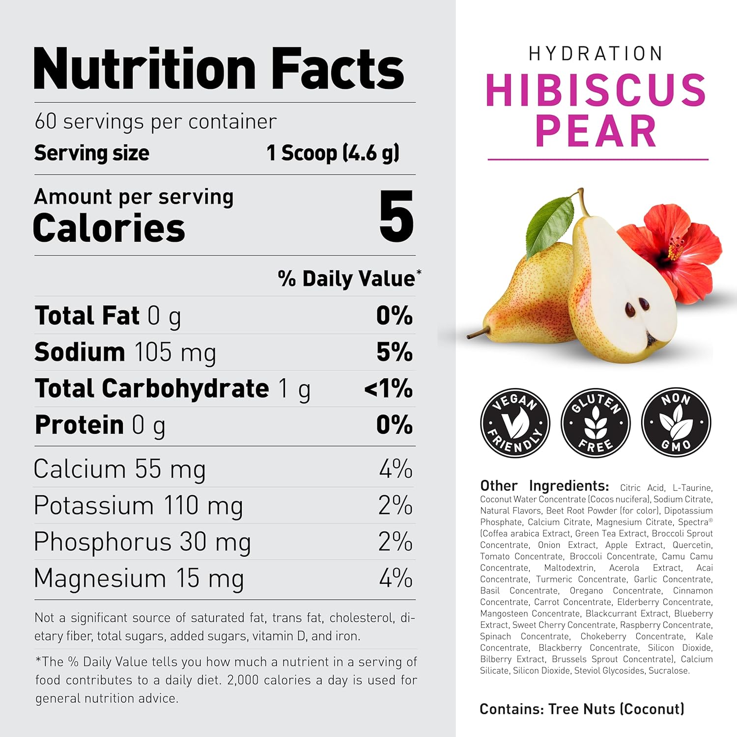 Hydracharge Hibiscus Pear Electrolyte Hydration Powder - Sports Drink for Men and Women - Pre, Post, Intra Workout Supplement - 60 Servings