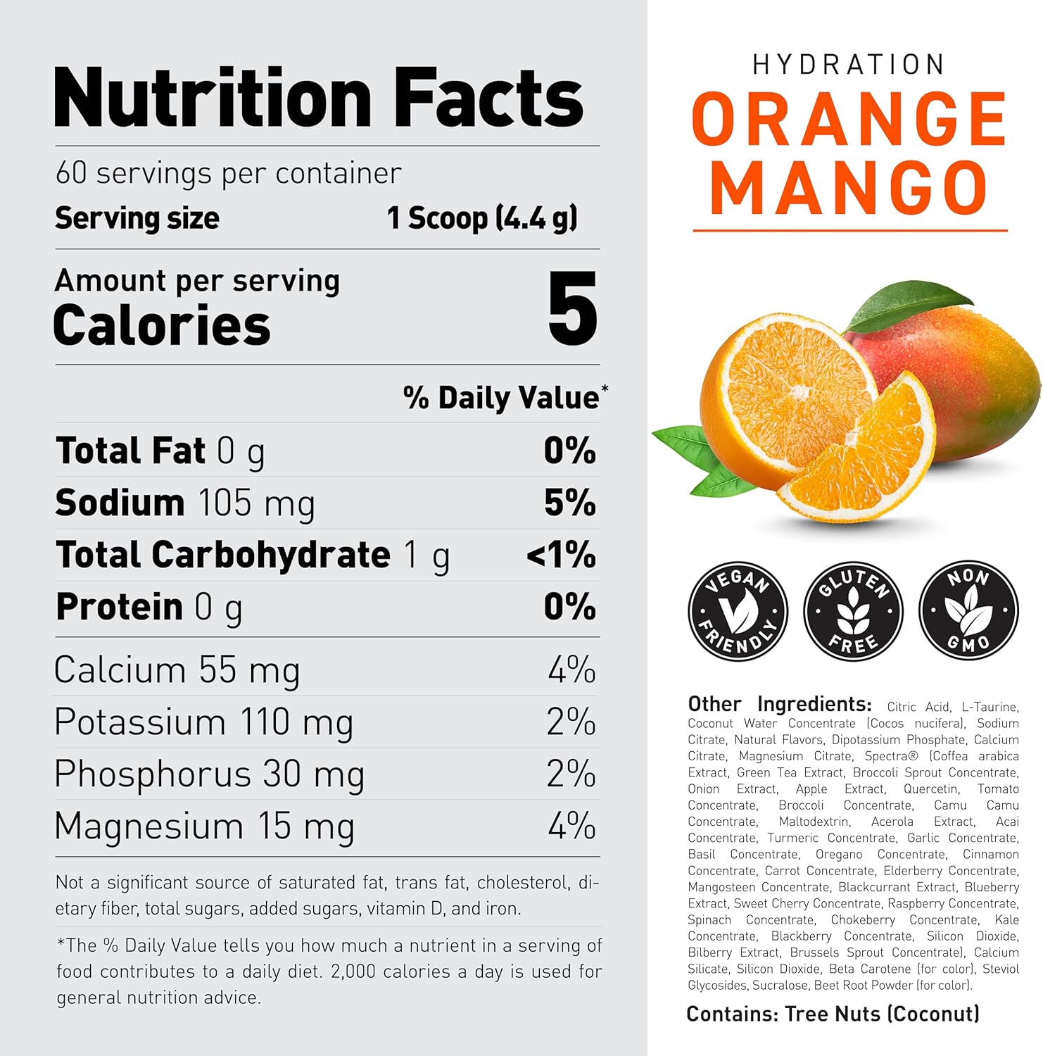 Hydracharge Orange Mango Electrolyte Hydration Powder - 60 Servings for Men and Women - Ideal Sports Drink for Pre, Post, and Intra Workout