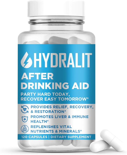 Hydralit After Drinking Aid Supplement - Electrolytes & DHM for Weekend Recovery & Liver Health Support - 120 Capsules