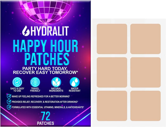 Hydralit Happy Hour Hangover Patch 72 Pack - Natural Alcohol Recovery Aid for Better Mornings & Refreshed Wake Up