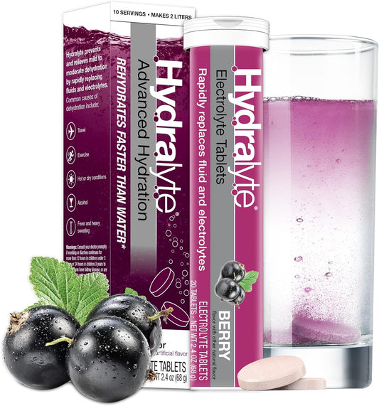 Hydralyte Berry Electrolyte Tablets - Ideal for Bachelorette Parties, Workouts, and Daily Hydration - 10 Servings, 20 Tablets