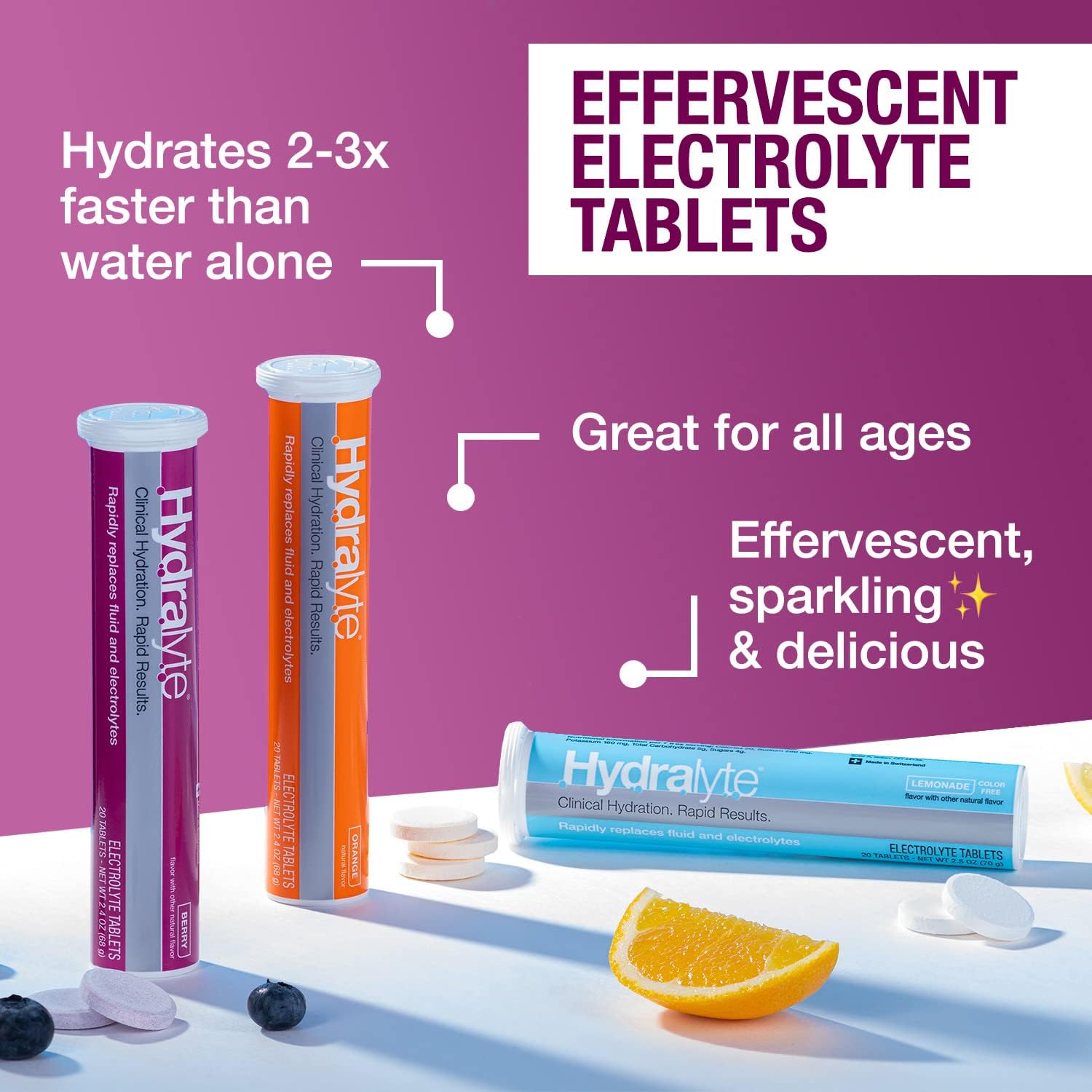 Hydralyte Berry Electrolyte Tablets - Ideal for Bachelorette Parties, Workouts, and Daily Hydration - 10 Servings, 20 Tablets