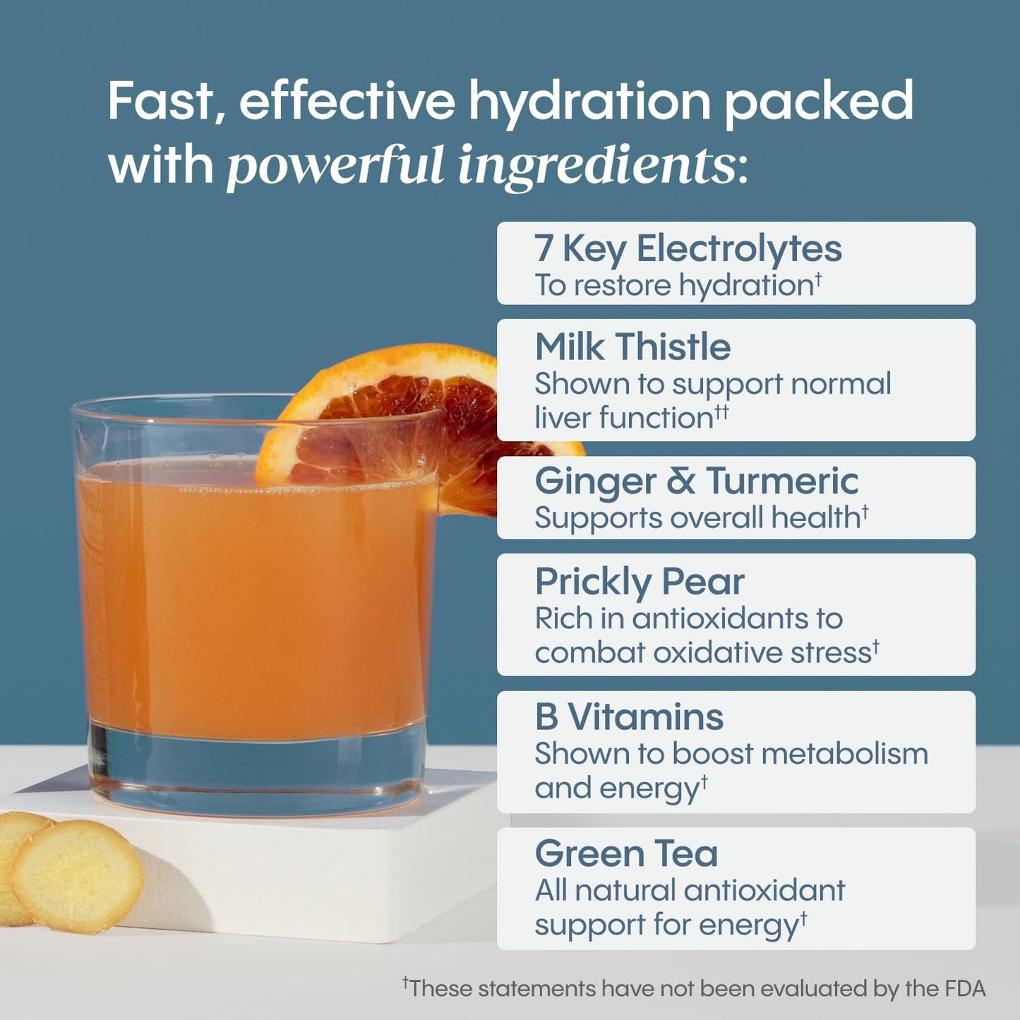 Hydralyte Liver Support Electrolyte Mix with Milk Thistle, Turmeric, Prickly Pear, Green Tea Extract for Rapid Rehydration - Blood Orange Ginger, 20 Packets