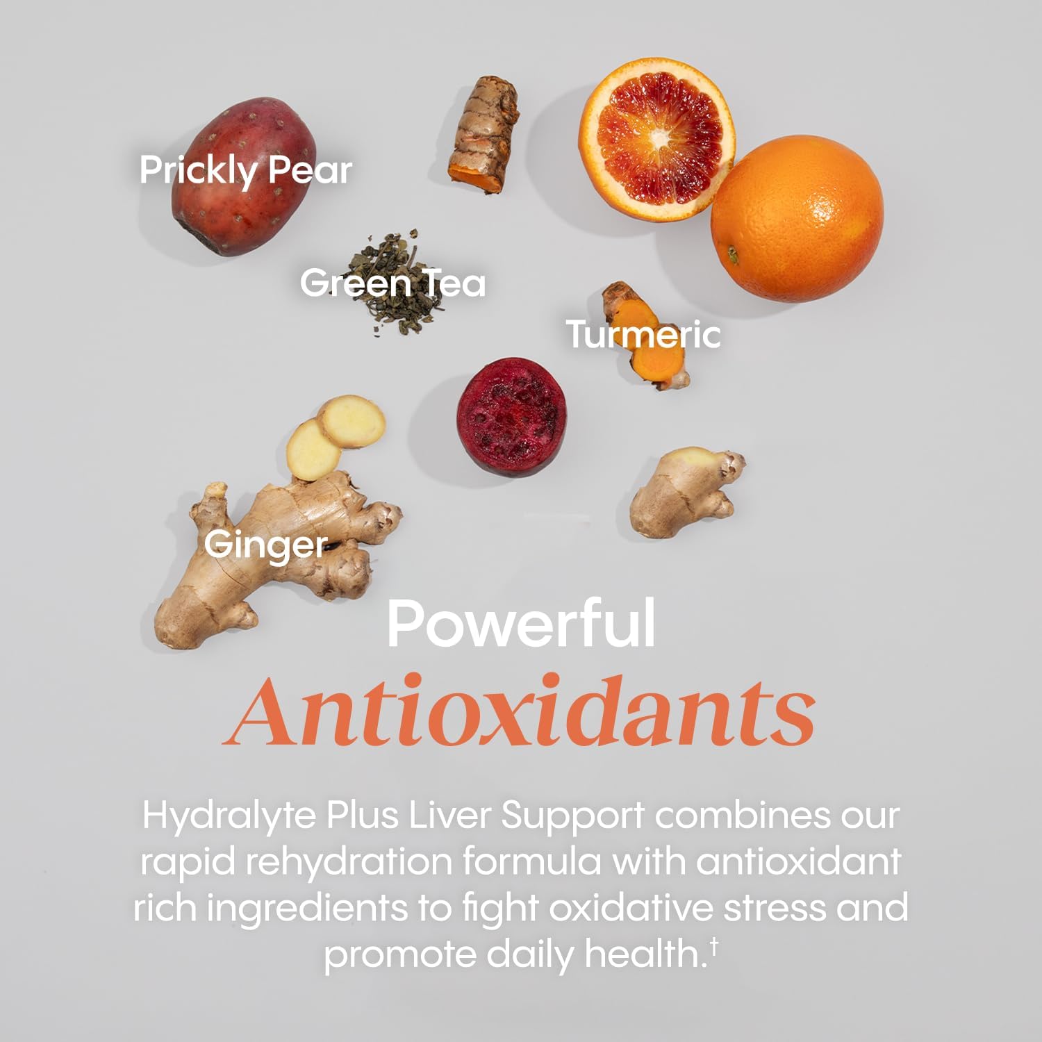 Hydralyte Liver Support Electrolyte Mix with Milk Thistle, Turmeric, Prickly Pear, Green Tea Extract for Rapid Rehydration - Blood Orange Ginger, 20 Packets