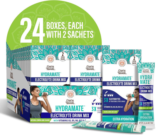 Hydramate Electrolyte Powder Packets - Natural Lemon Lime Flavor - 48 Count - Hydration Support for Dehydration & Energy - No Added Sweeteners, Non-GMO - Exercise Drink Mix