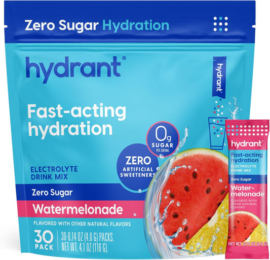 Hydrant Hydrate Powder Packets - Watermelonade Flavor, No Added Sugar, Zero Sugar, FSA & HSA Eligible, 30 Count