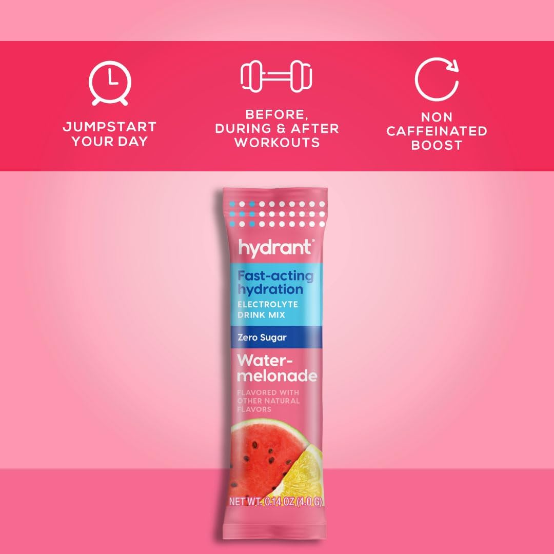 Hydrant Hydrate Powder Packets - Watermelonade Flavor, No Added Sugar, Zero Sugar, FSA & HSA Eligible, 30 Count