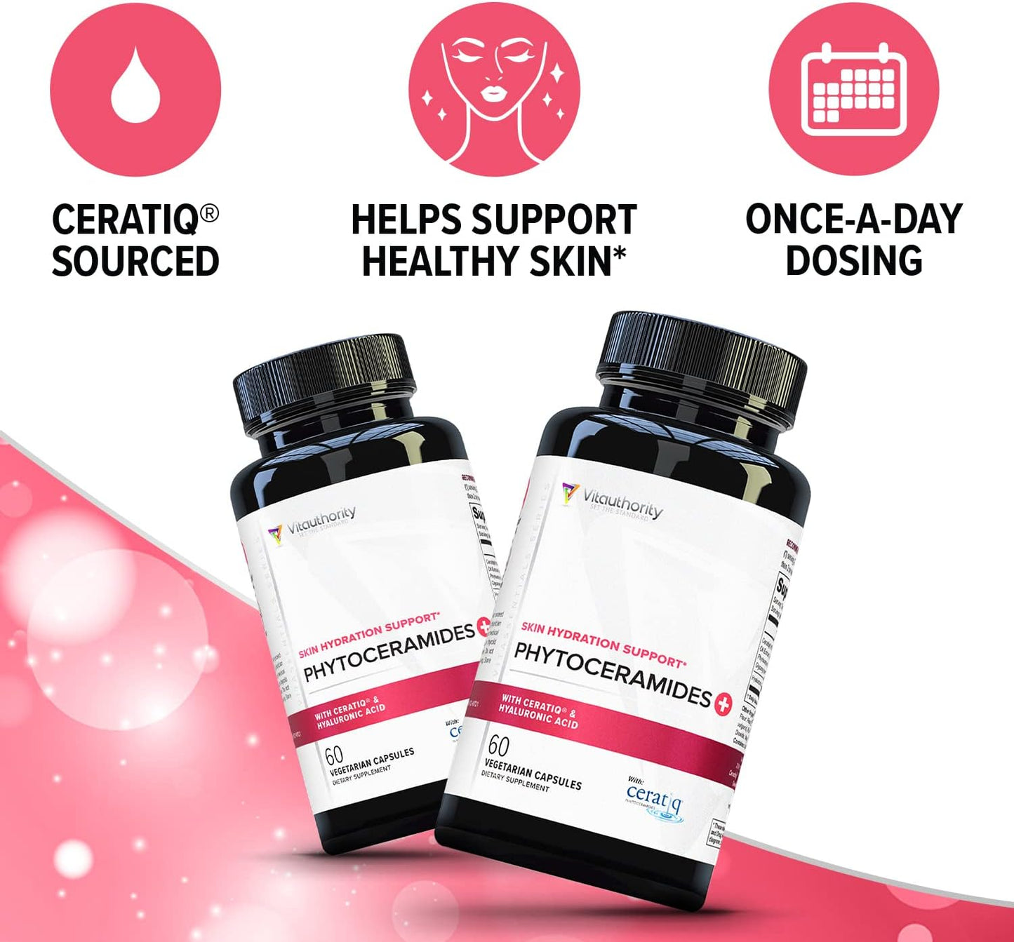 Hydrating Anti Aging Phytoceramides Supplement with Hyaluronic Acid - Skin Barrier Repair for Women - 700mg Ceramides - Vitauthority