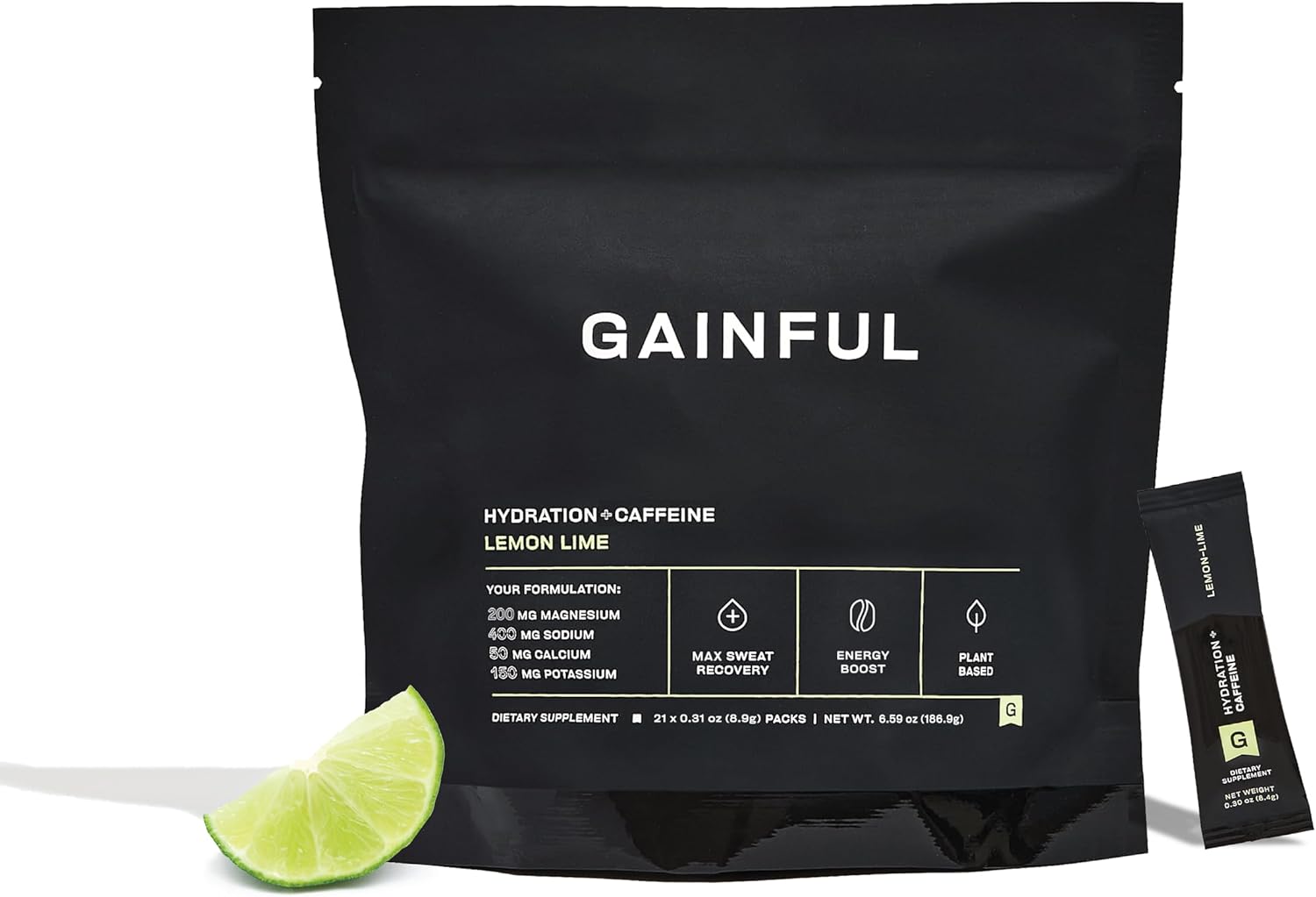 Hydrating Caffeinated Drink Mix with Electrolytes, Magnesium, Sodium, L-Theanine, Low Sugar, Lemon Lime - 21 Packets