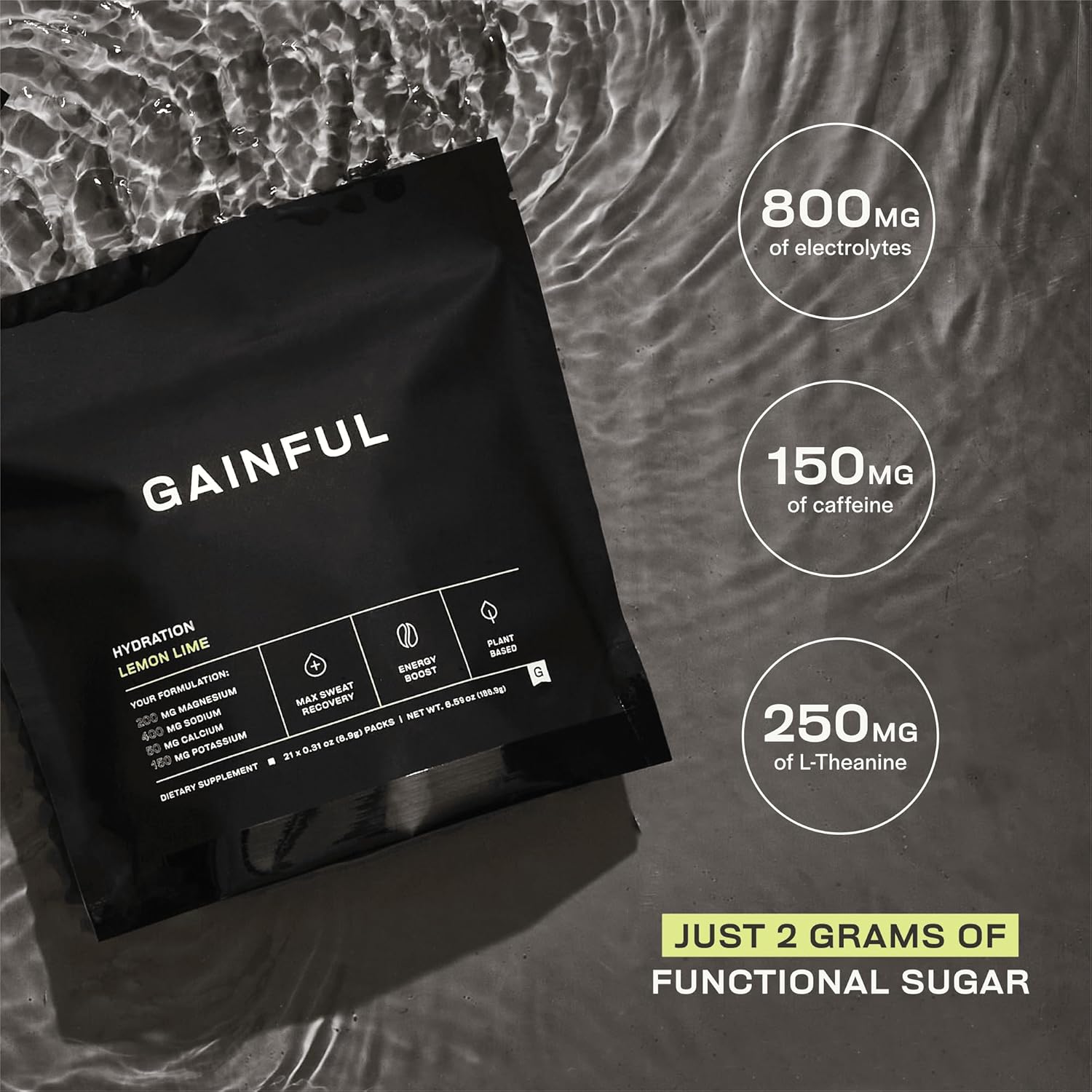 Hydrating Caffeinated Drink Mix with Electrolytes, Magnesium, Sodium, L-Theanine, Low Sugar, Lemon Lime - 21 Packets