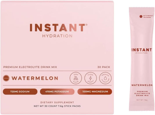 Hydrating Electrolyte Powder Packets Watermelon Flavor - Sugar-Free Keto Vegan Drink Mix - Supports Recovery, Brain Health, and Muscle - 30 Sticks