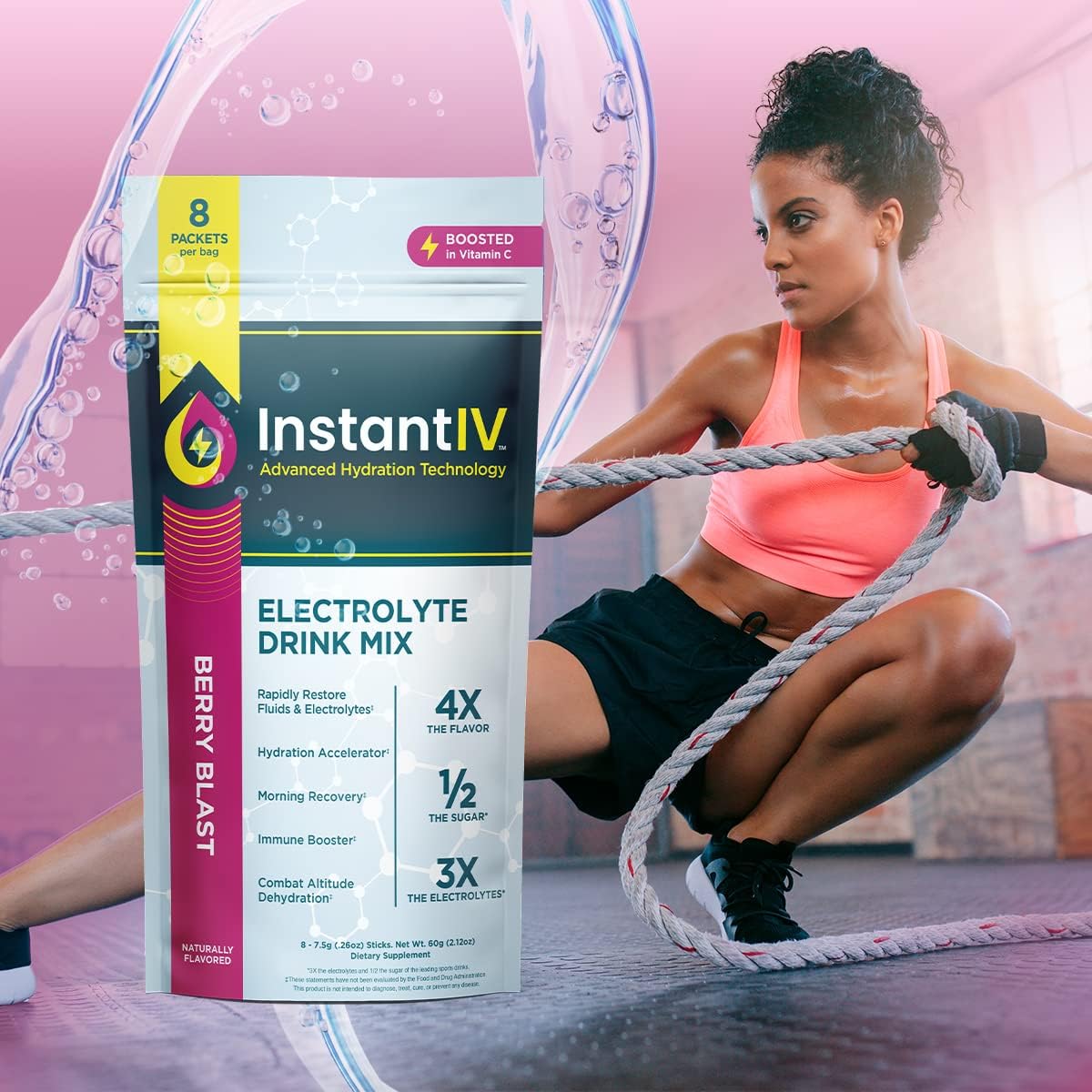 Hydrating Electrolyte Powder with Vitamin C for Immunity & Recovery - Berry Blast Flavor, Vegan & Gluten Free - 8 Packets