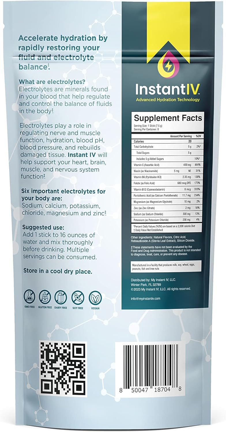 Hydrating Electrolyte Powder with Vitamin C for Immunity & Recovery - Berry Blast Flavor, Vegan & Gluten Free - 8 Packets