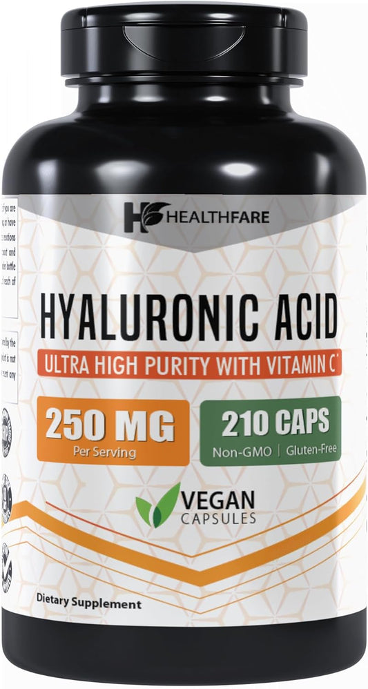 Hydrating Hyaluronic Acid Supplement 250mg - 210 Capsules with Vitamin C - Non-GMO & Gluten-Free
