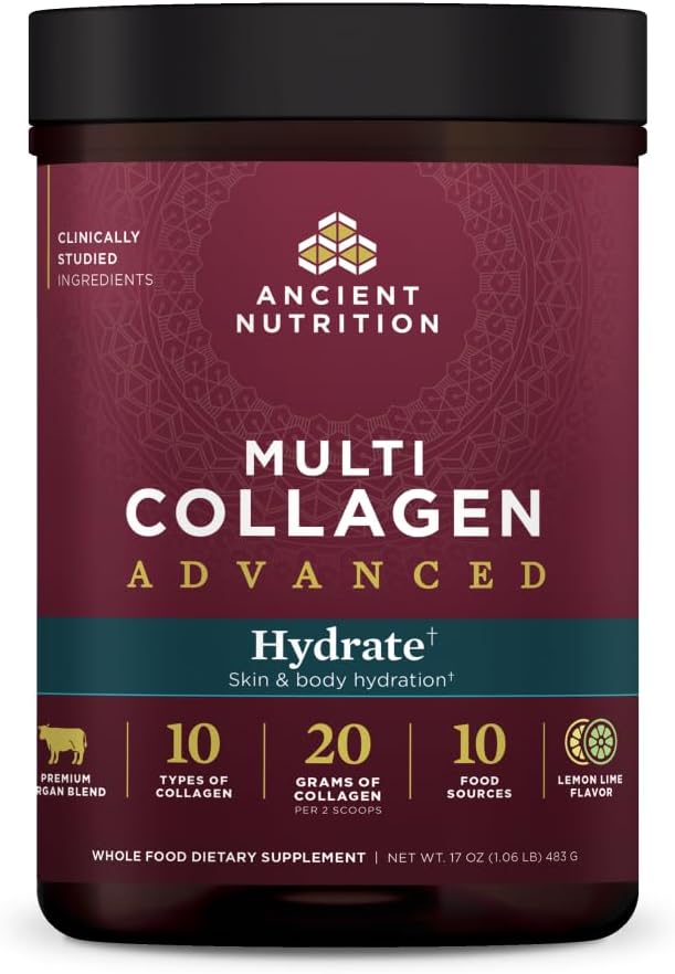 Hydrating Lemon Lime Multi Collagen Protein Powder - 30 Servings by Ancient Nutrition
