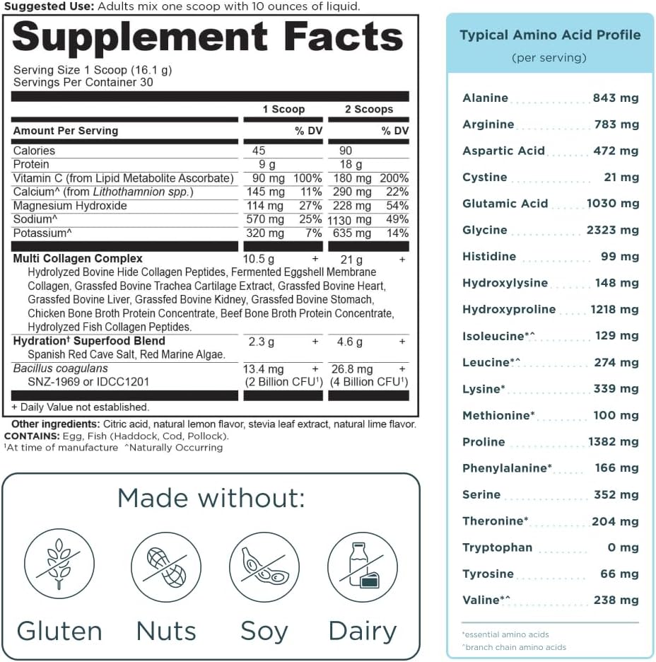 Hydrating Lemon Lime Multi Collagen Protein Powder - 30 Servings by Ancient Nutrition