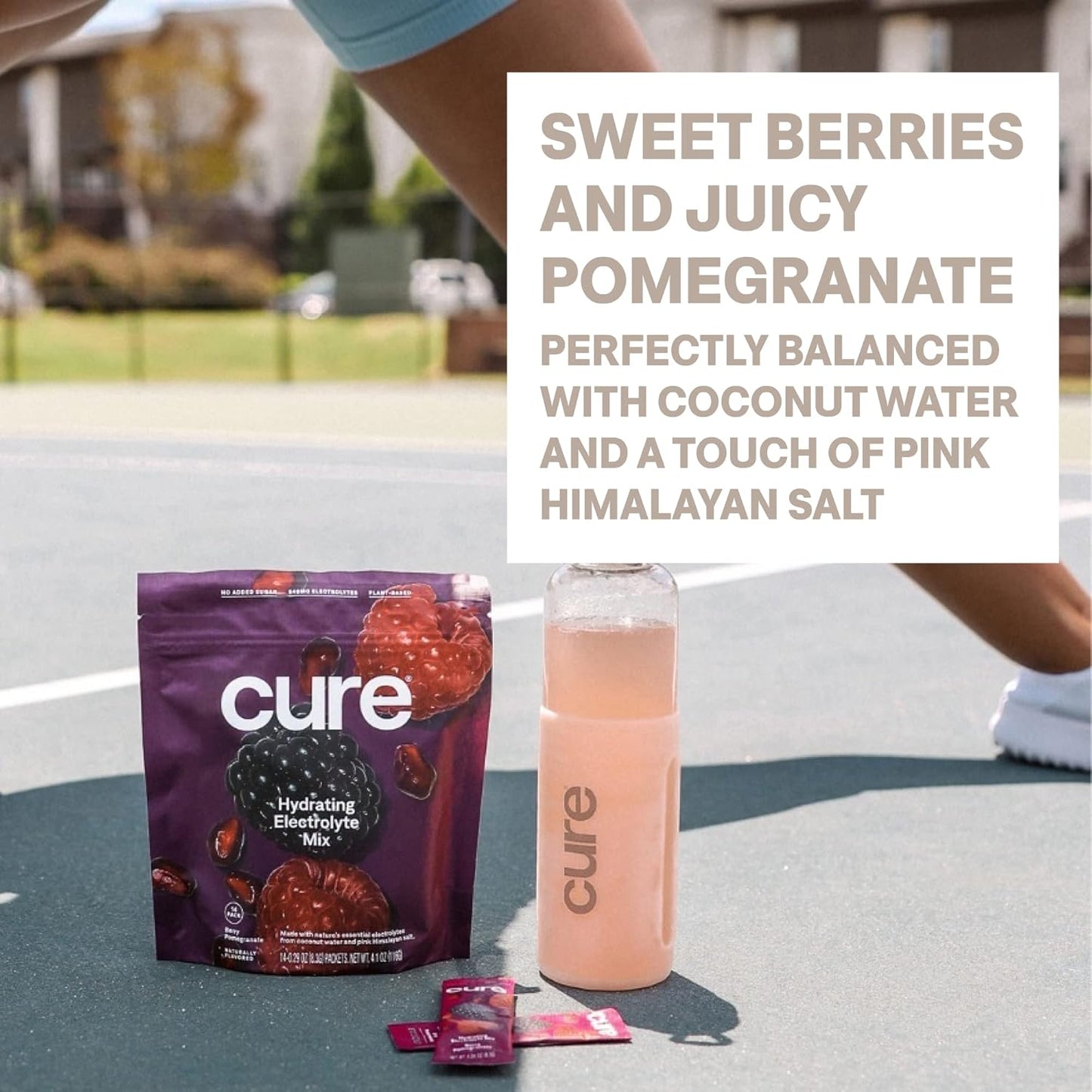 Hydrating Plant Based Electrolyte Mix Powder for Dehydration Relief - Berry Pomegranate Flavor - Non-GMO, No Added Sugar - Vegan - FSA & HSA Eligible - Box of 8 Packets