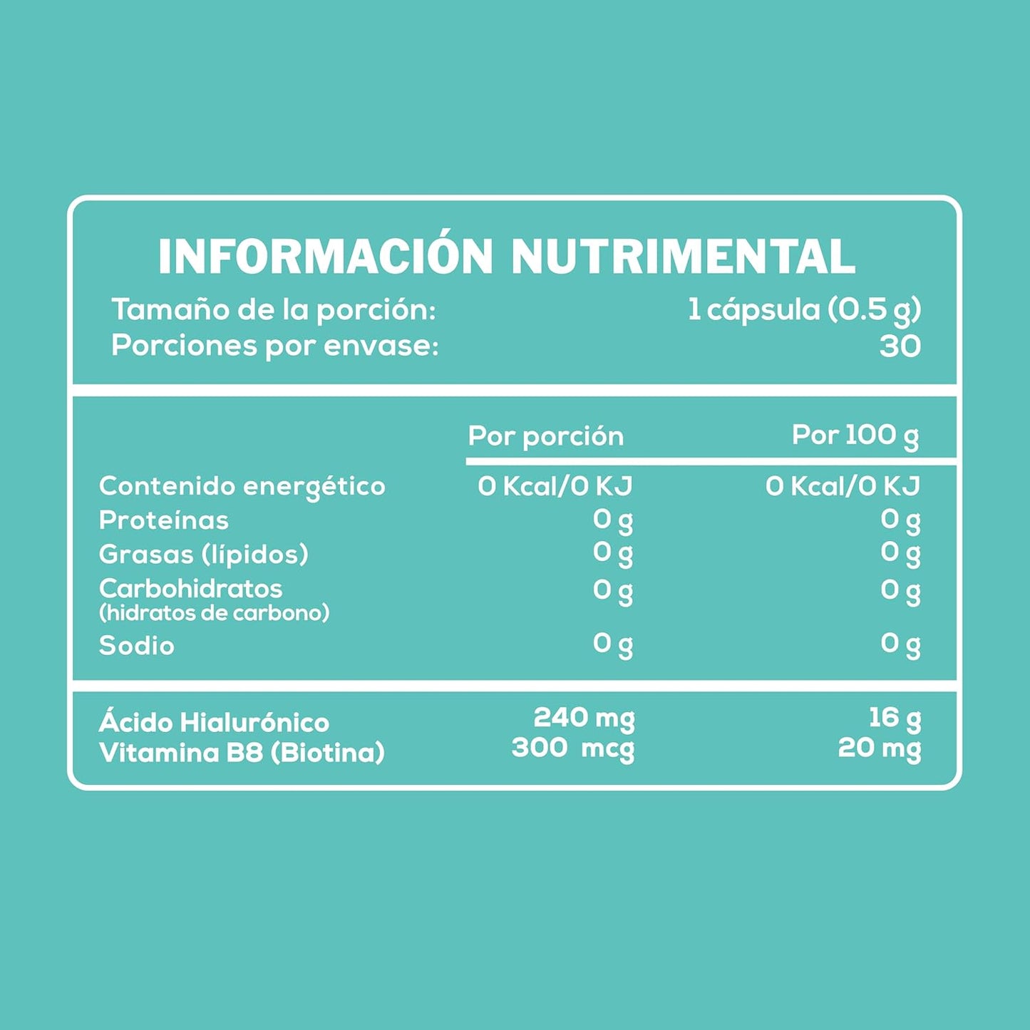 Hydrating Skin and Hair Supplement with 300mcg Biotin and 100 Capsules of 500mg Hyaluronic Acid