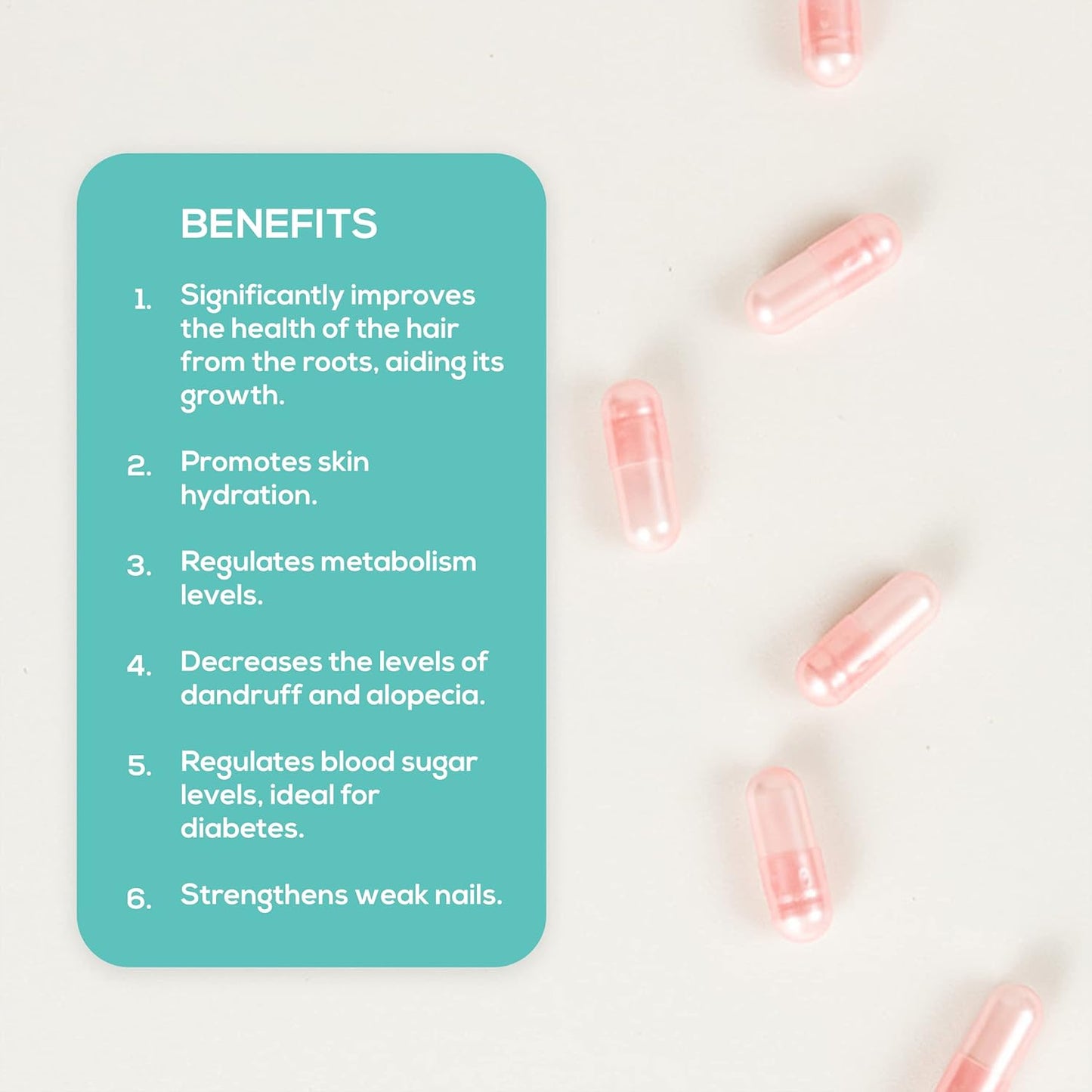 Hydrating Skin and Hair Supplement with 300mcg Biotin and 100 Capsules of 500mg Hyaluronic Acid