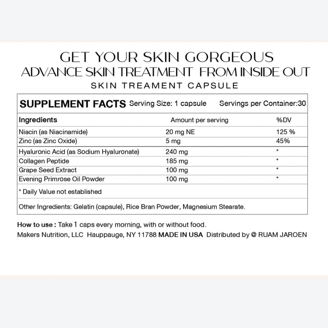 Hydrating Skin Supplement Capsules with Hyaluronic Acid, Collagen, and Niacinamide - Promotes Healthy Glow and Supports Dry Skin