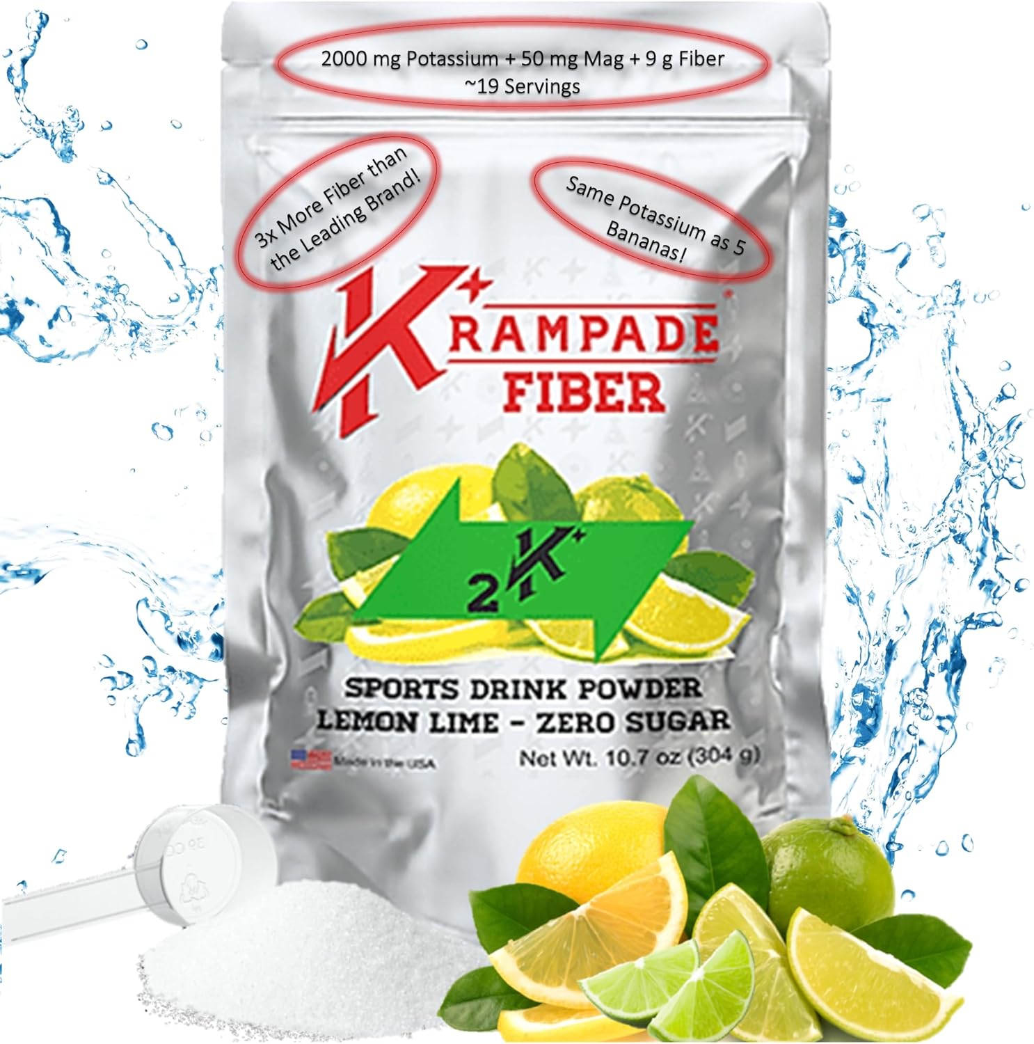 Hydration Packets with Prebiotic Fiber, Potassium, and Magnesium for Cramp Relief and Digestive Health Support