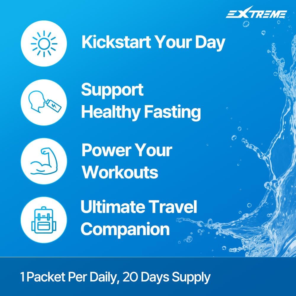 Hydration Powder Mix - Electrolyte Drink with 60mg Sodium, 200mg Potassium, Taurine, Zero Sugar, Zero Caffeine, Non GMO, Gluten Free, Low Calorie, Lemon Flavor - 20 Packets (20 Days)