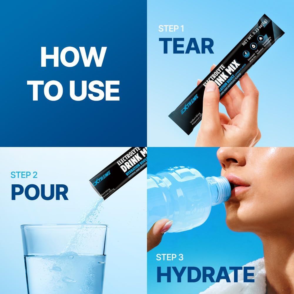 Hydration Powder Mix - Electrolyte Drink with 60mg Sodium, 200mg Potassium, Taurine, Zero Sugar, Zero Caffeine, Non GMO, Gluten Free, Low Calorie, Lemon Flavor - 20 Packets (20 Days)