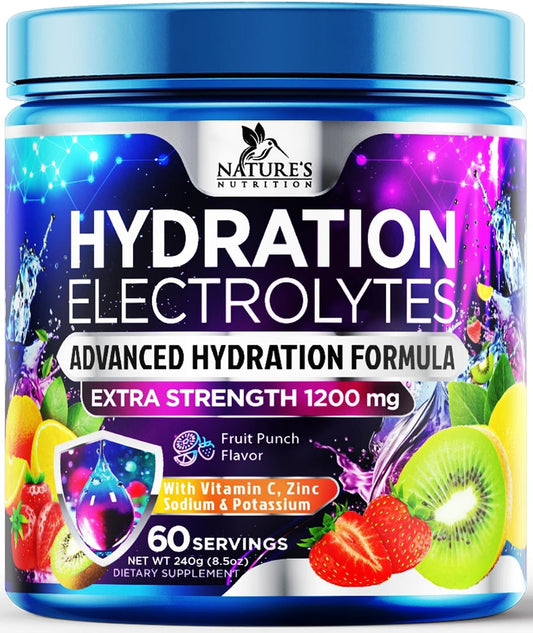 Hydration Powder Mix with 6 Electrolytes, Minerals, Zero Sugar - Keto, Vegan, Non-GMO Electrolyte Drink - 60 Servings