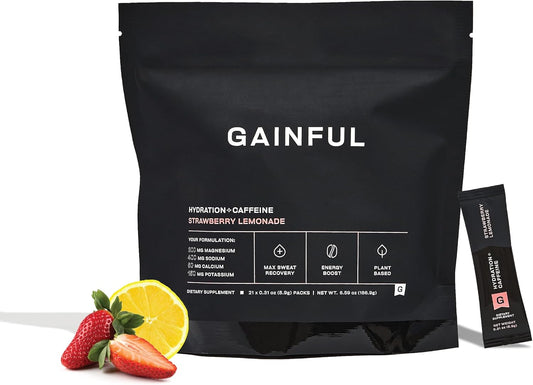 Hydration Powder Packets with Caffeine, Electrolytes, and L-Theanine in Strawberry Lemonade Flavor, 21 Sticks