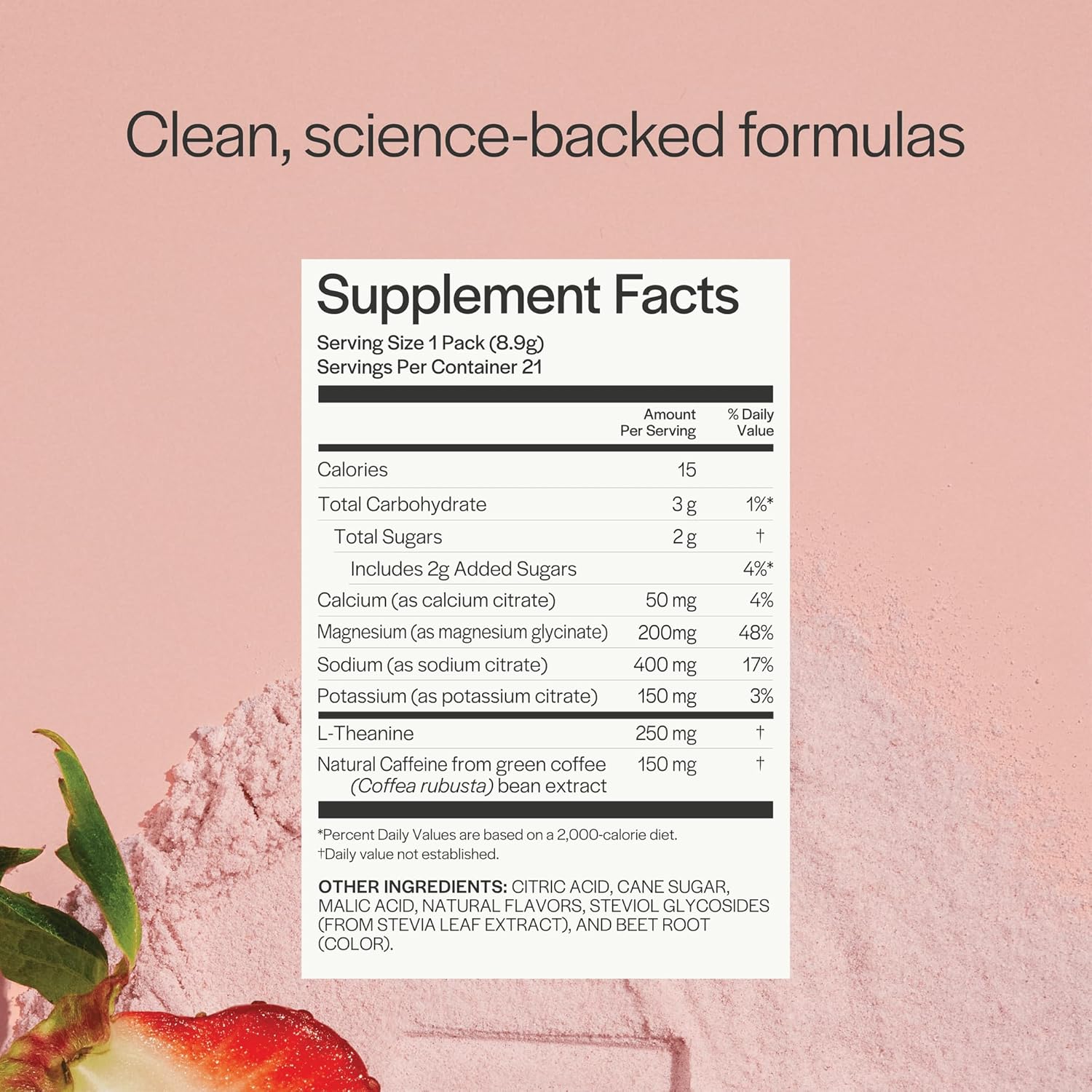 Hydration Powder Packets with Caffeine, Electrolytes, and L-Theanine in Strawberry Lemonade Flavor, 21 Sticks
