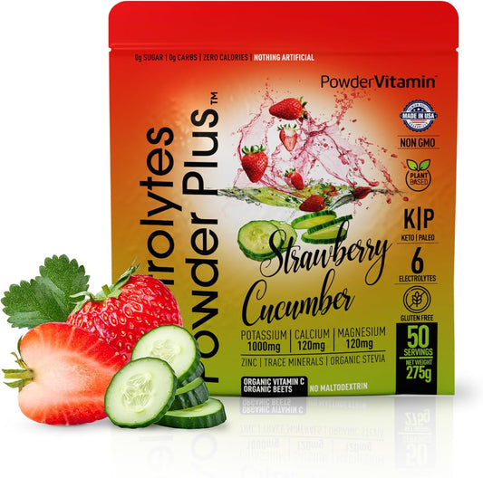 Hydration Powder with Electrolytes, 0 Calorie Keto-Friendly Powder Plus, 50 Servings - Strawberry Cucumber Flavor