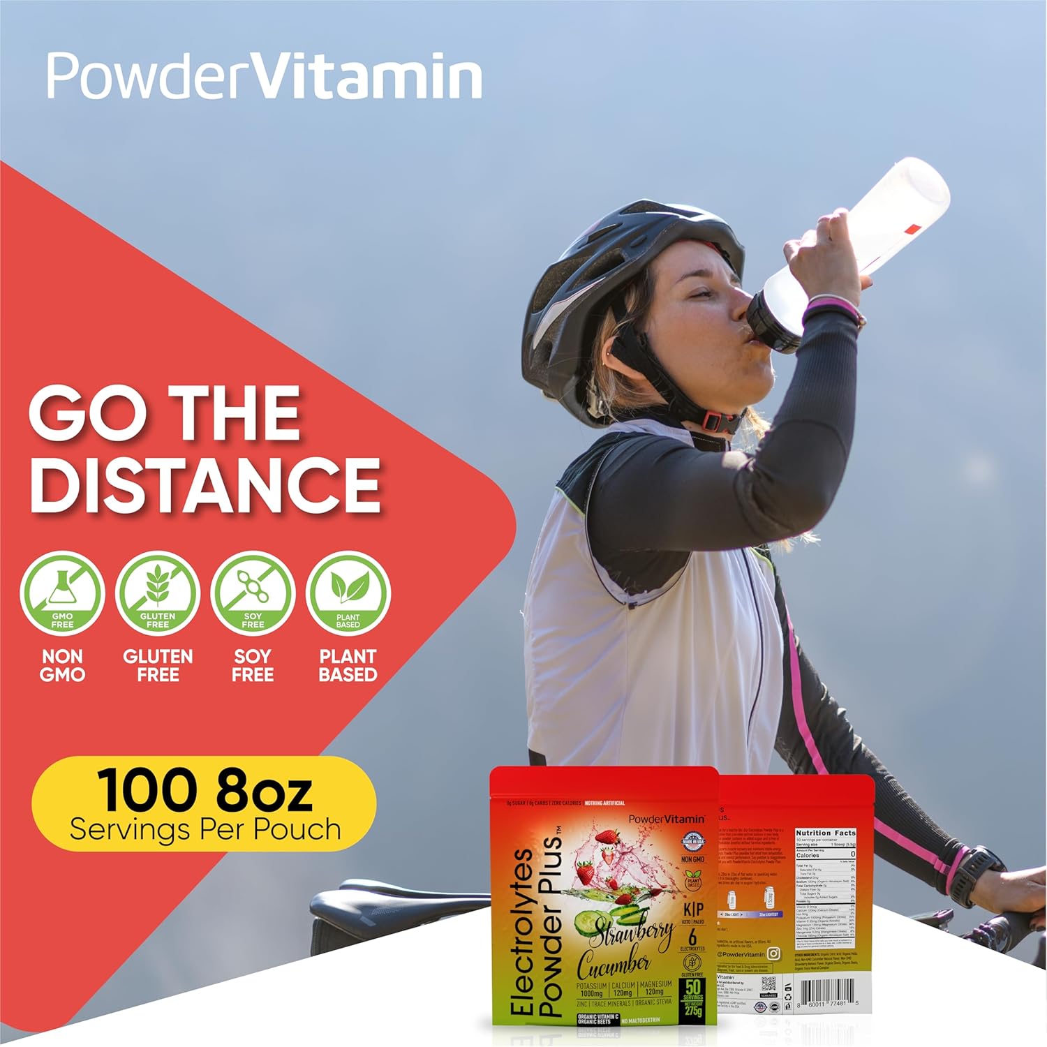Hydration Powder with Electrolytes, 0 Calorie Keto-Friendly Powder Plus, 50 Servings - Strawberry Cucumber Flavor