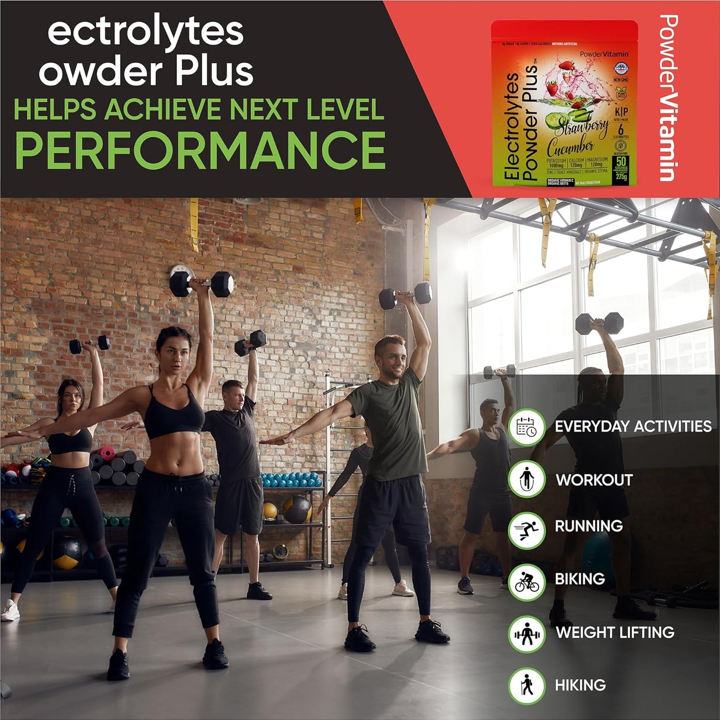 Hydration Powder with Electrolytes, 0 Calorie Keto-Friendly Powder Plus, 50 Servings - Strawberry Cucumber Flavor