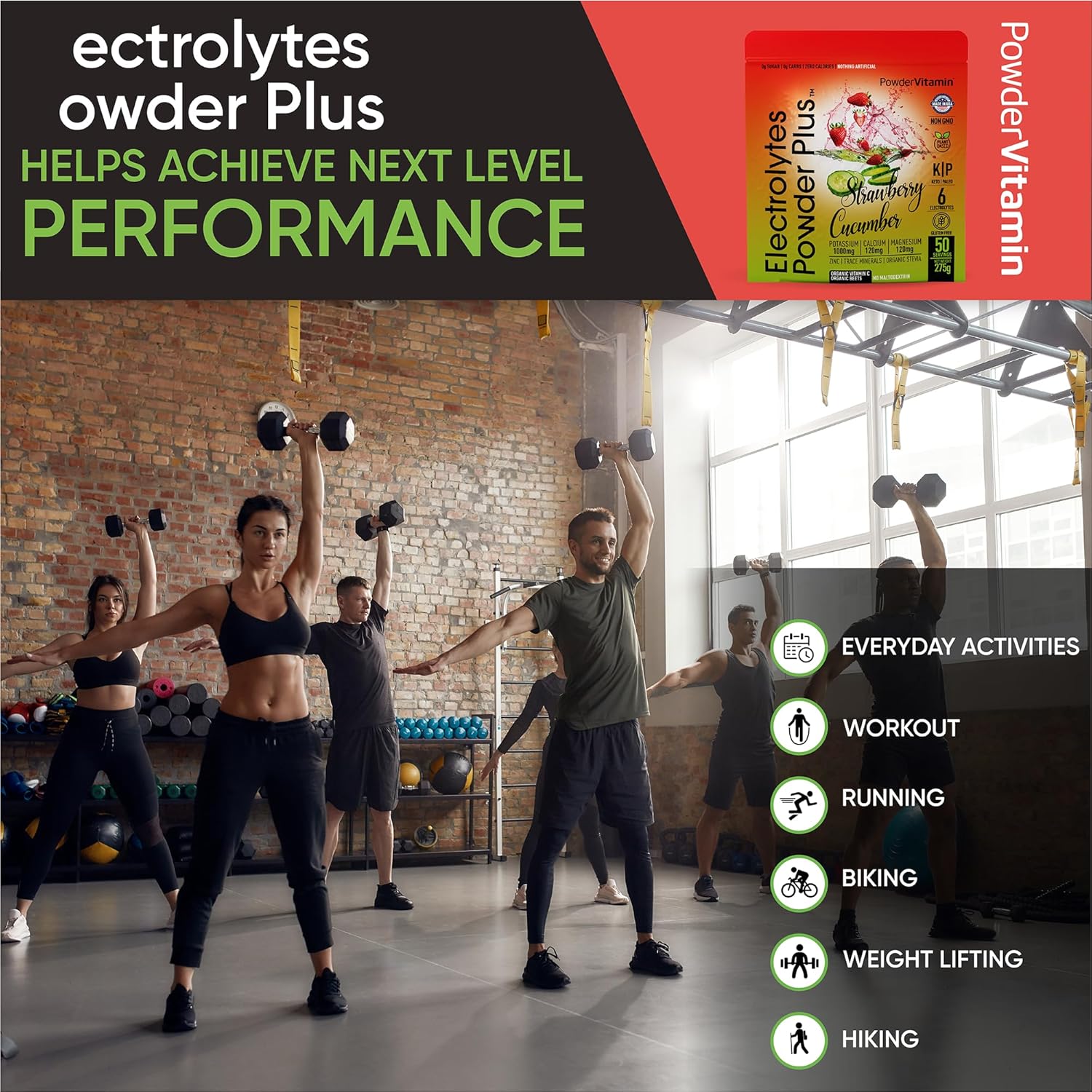 Hydration Powder with Electrolytes, 0 Calorie Keto-Friendly Powder Plus, 50 Servings - Strawberry Cucumber Flavor