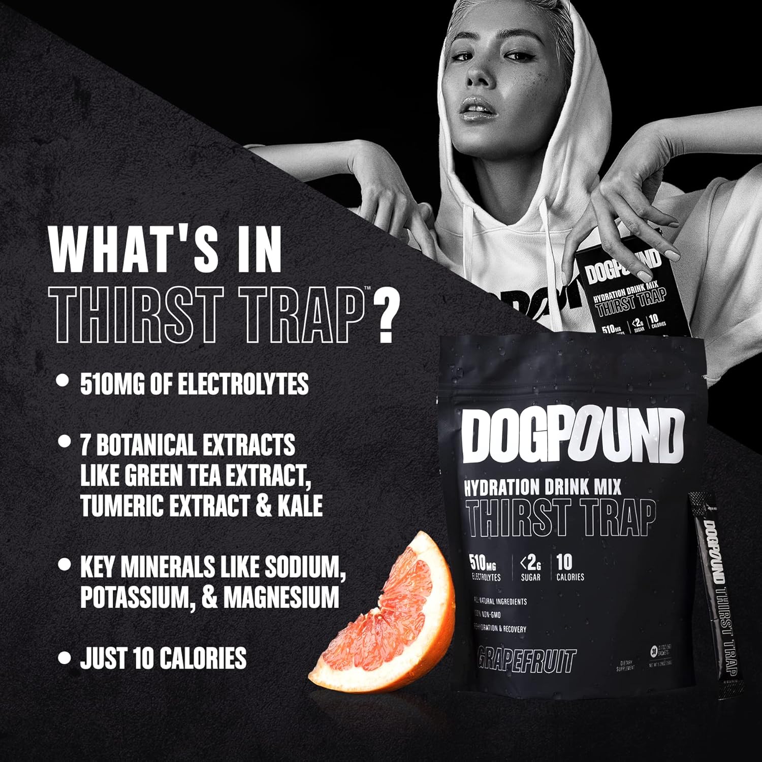 Hydration Supplement Mix for Workout & Recovery | Electrolyte Drink | Grapefruit Flavor | 10 Calories | 30 Easy Open Sticks