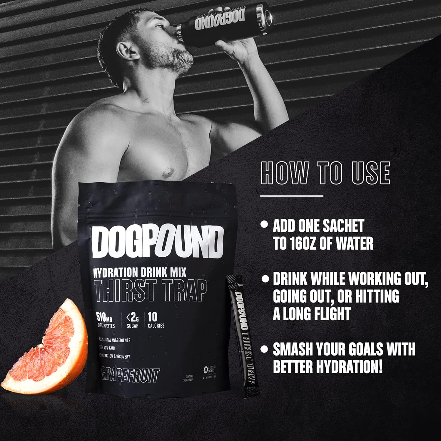 Hydration Supplement Mix for Workout & Recovery | Electrolyte Drink | Grapefruit Flavor | 10 Calories | 30 Easy Open Sticks