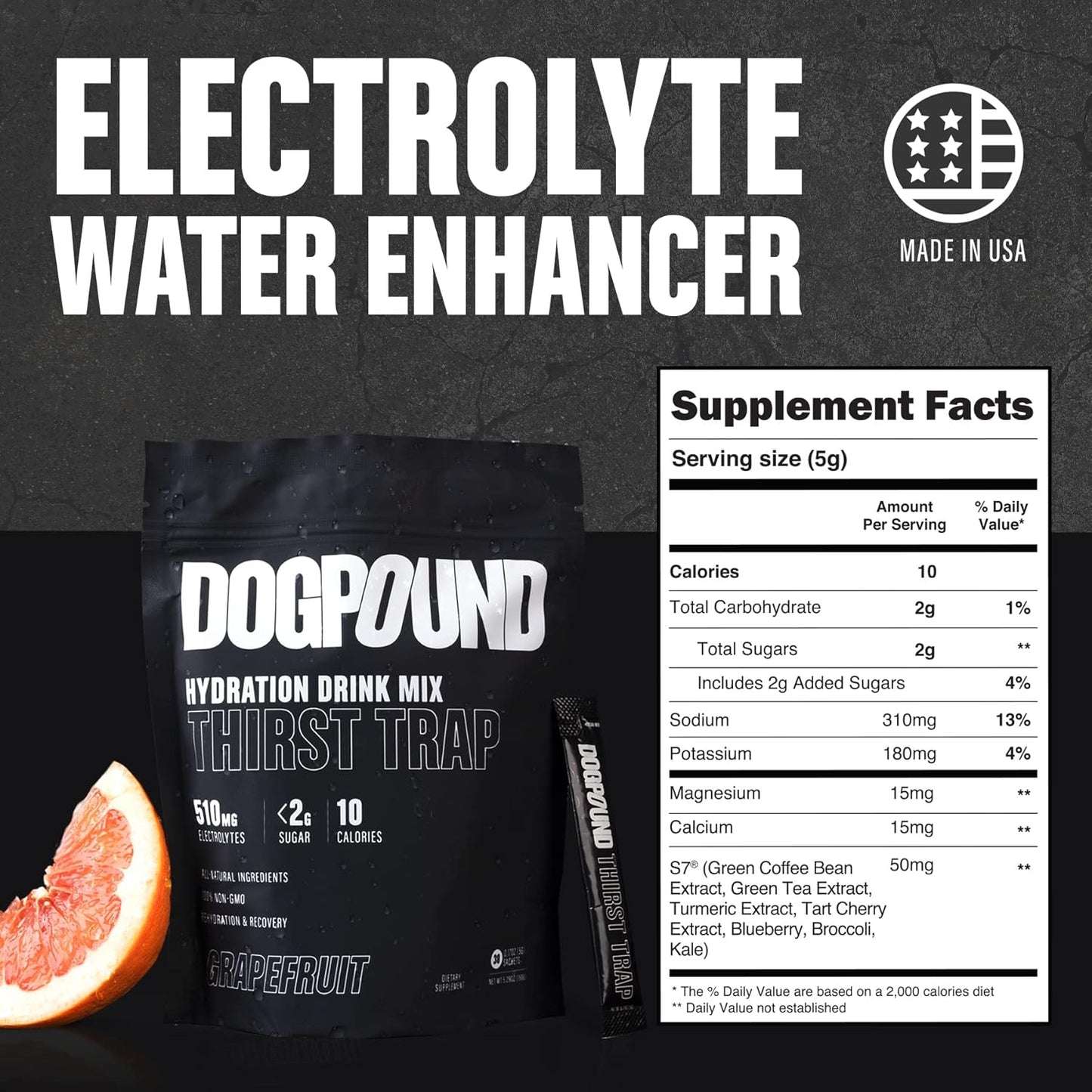 Hydration Supplement Mix for Workout & Recovery | Electrolyte Drink | Grapefruit Flavor | 10 Calories | 30 Easy Open Sticks