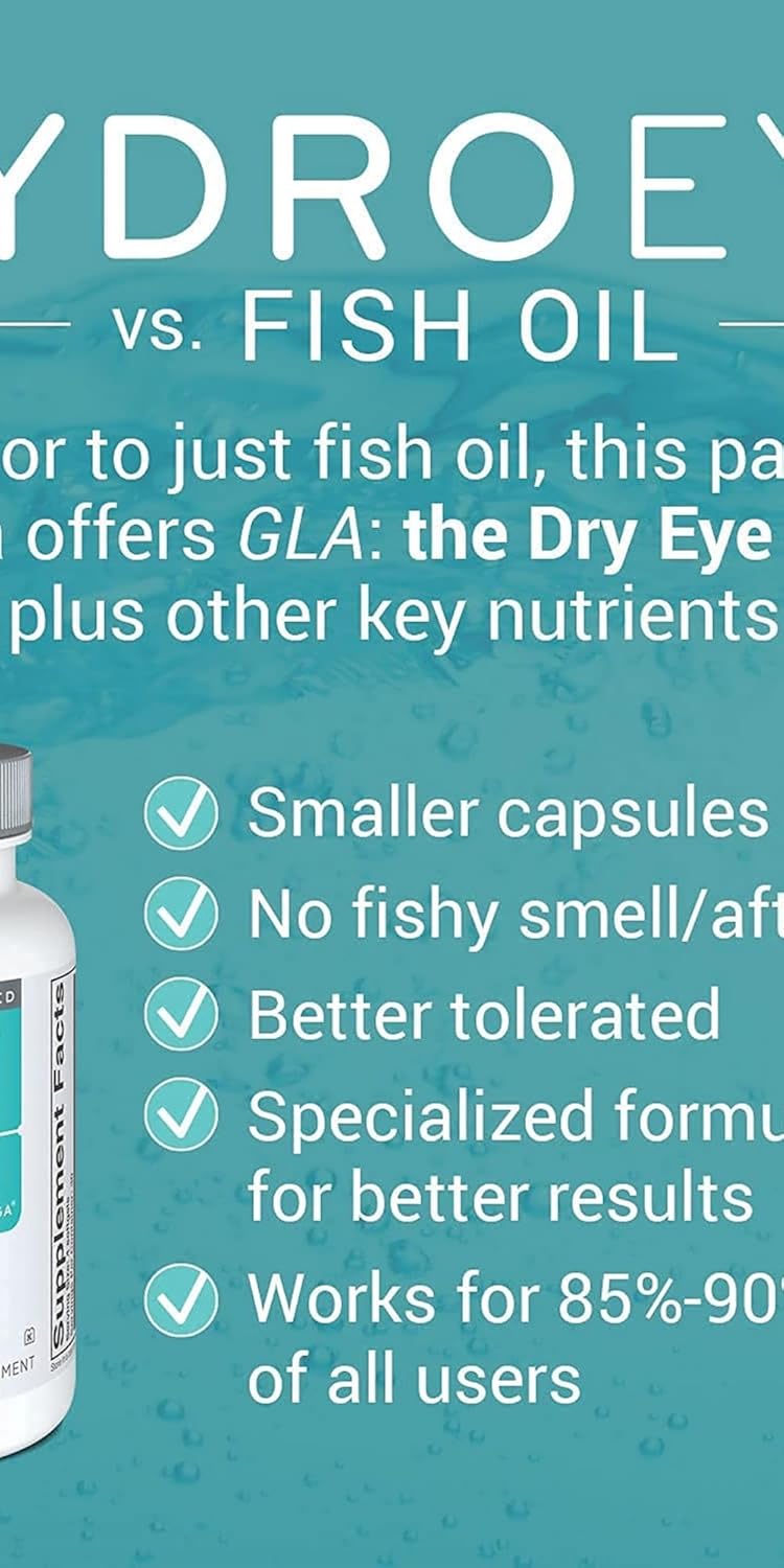 Hydro-Eye Softgels for Dry Eye Relief with GLA, EPA, DHA - 120 Count Bottle