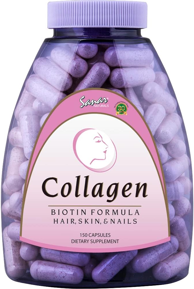 Hydrolyzed Collagen & Biotin Pills for Hair Skin Nails - Vitamin C Supplement for Hair Growth - 150 Capsules for Women & Men by Sanar Naturals