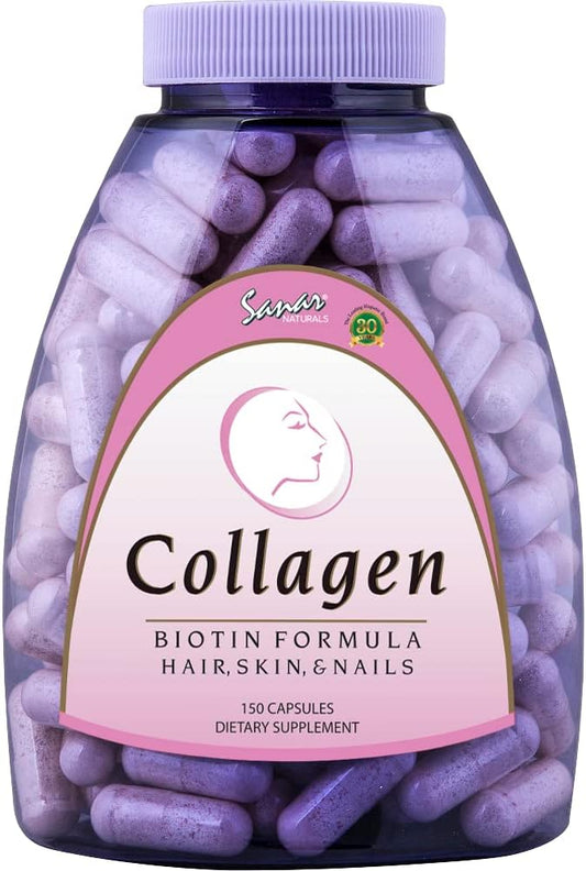 Hydrolyzed Collagen & Biotin Pills for Hair Skin Nails - Vitamin C Supplement for Hair Growth - 150 Capsules for Women & Men by Sanar Naturals