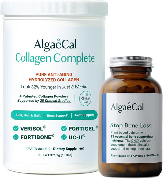 Hydrolyzed Collagen & Calcium Bundle with Verisol, Fortibone, Fortigel, Minerals, and Vitamin D3 for Bone Health & Anti-Aging